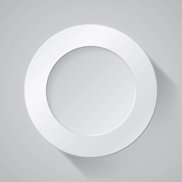 Realistic empty round white frame on gray background, border for your creative project, mock-up sample, vector design object
