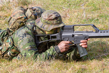 Ground Army Soldier Prepared to Shoot