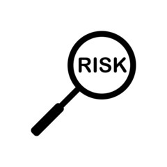 Risk level icon with magnificent glass in flat style. Vector illustration on white background. Business concept.