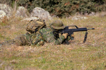 Ground Army Soldier Prepared to Shoot