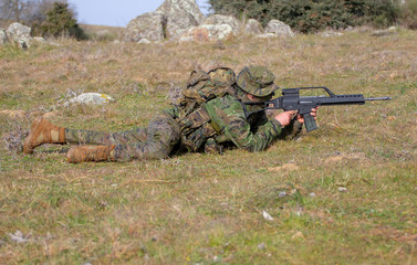 Ground Army Soldier Prepared to Shoot
