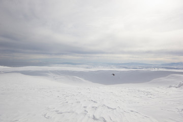 Snow covered mountains. Beautiful winter landscape.