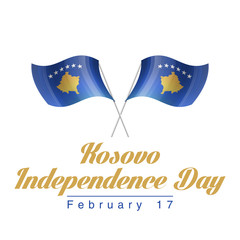 illustration festive banner Happy independence day with state flag of The Republic of Kosovo. Card with flag and coat of arms Republic of Kosovo 2020. picture banner February 17 of foundation day