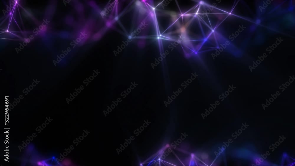Poster blue and pink neural connections rotate at the top and bottom of the screen.
