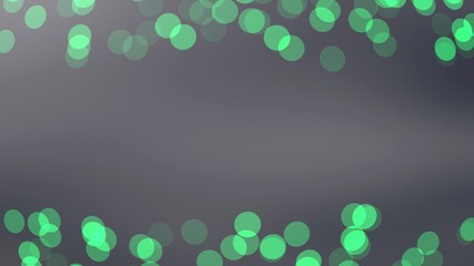 Abstract circle-shaped spring green lights bokeh pattern on dim grey background whith copy space
