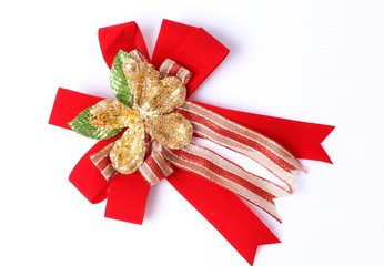Red bow isolated on white background.