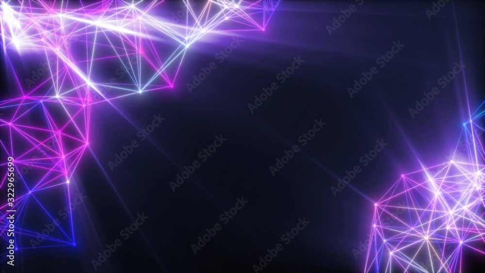 Poster slow rotation and intersection of colored light rays and planes on a dark background.