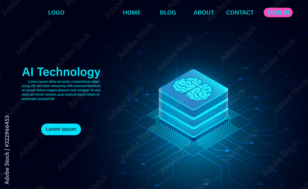 Poster artificial intelligence technology concept. data and engineering concept. isometric
