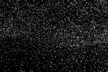 White Grainy Texture Isolated On Black Background. Dust Overlay. Light Coloured Noise Granules. Snow Vector Elements. Digitally Generated Image. Illustration, Eps 10.