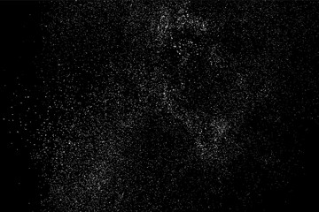 White Grainy Texture Isolated On Black Background. Dust Overlay. Light Coloured Noise Granules. Snow Vector Elements. Digitally Generated Image. Illustration, Eps 10.