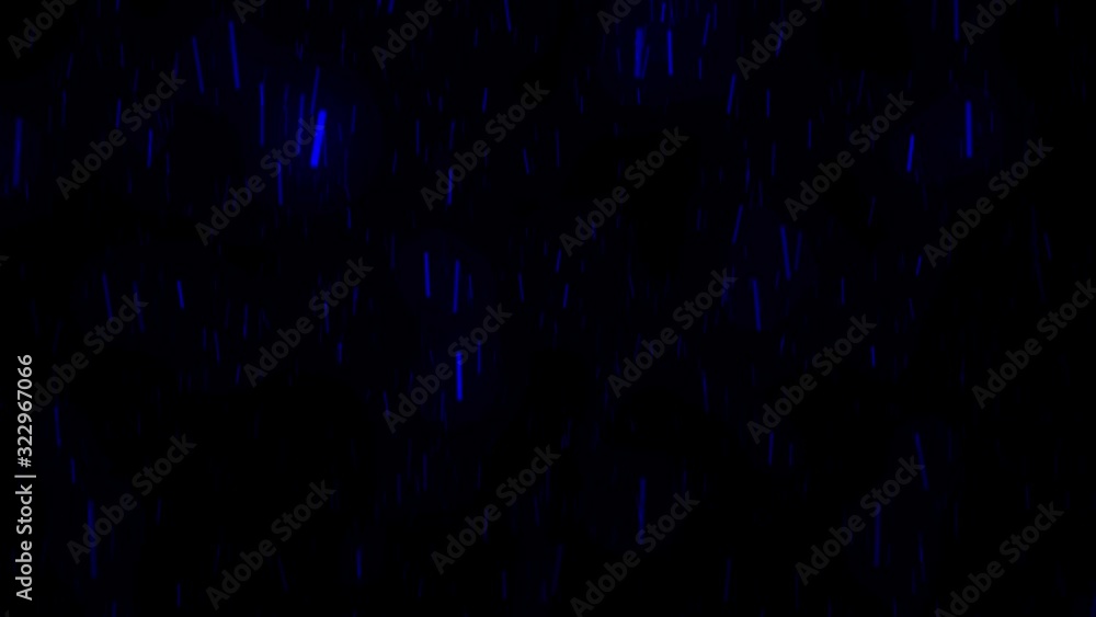 Poster fast falling abstract snow of blue color isolated on black background, motion graphics concept. anim