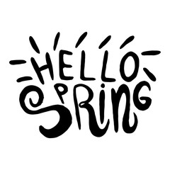 Vector illustration with inscription Spring, in hand writing style, lettering with heart, with leaves and texture, for meeting spring, holidays, womens day, printing on fabric or paper, and digital