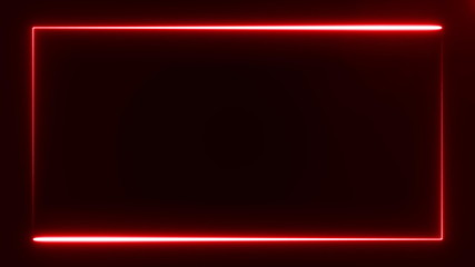 beautiful bright red light neon rectangle frame on black background, abstract digital 3d rendering 4K video