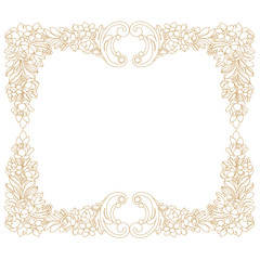 Golden vintage border frame engraving with retro ornament pattern in antique baroque style decorative design. Vector.	