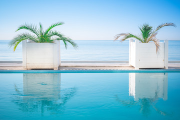 Infinity Luxury Swimming Pool on the Beach on a bright Sunny day