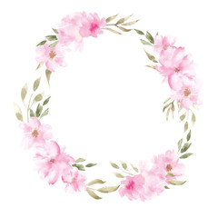 Fototapeta na wymiar Watercolor illustration wreath with spring flowers and leaves isolated on white background