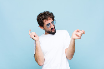 young crazy bearded man wearing sunglasses