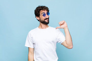 young crazy bearded man wearing sunglasses