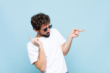 young crazy bearded man wearing sunglasses