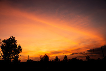 Sunset red sky abstract background.