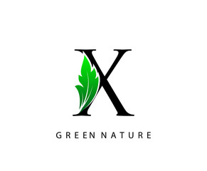 Nature X Letter Green Leaf Logo Design.