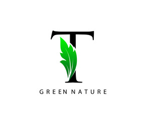 Nature T Letter Green Leaf Logo Design.