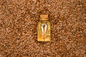 linseed oil and flax seeds - obrazy, fototapety, plakaty