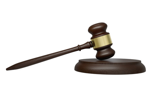 The wooden judge's gavel. 3D render illustration
