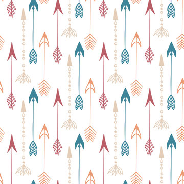 Seamless pattern of vintage arrow. Hand drawn arrows texture for textile, print, web, wrapping. Vector