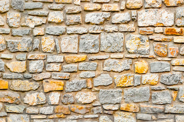 Stone wall. Wall of stones as a texture. Wall of stones. wall of a medieval fortress with mainly white or light colored stones of varying sizes and shapes, usable as background pattern or for designs