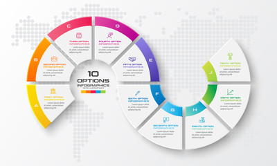 Timeline infographic template,Business concept with 10 options,Vector illustration.