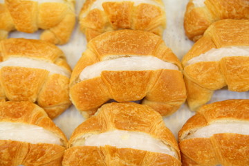 Crapfen with cream on a market for sale
