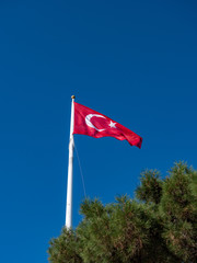 Turkish flag at war memorial at the Gallipoli Peninsula, Northern Turkey
