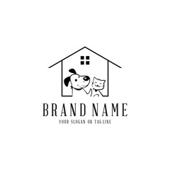 concept dog cat pet house home logo design vector template