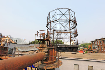 Unused and abandoned metal pipes in factories