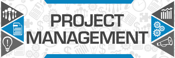 Project Management Blue Grey Triangles Both Sides Business Symbols 