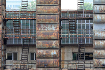 Unused and abandoned metal pipes in factories