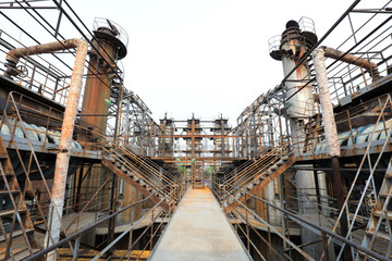 Unused and abandoned metal pipes in factories