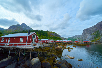 beautiful fjord and small town nusfjord in lofoten island , norway