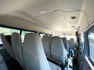 Interior of mini van for tourists in Mekong Delta