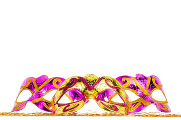 Three carnival masks isolated on white background