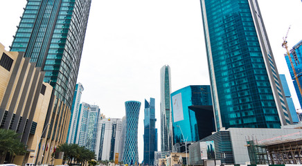 Fototapeta na wymiar View of city center and skyscrapers of Doha during daytime