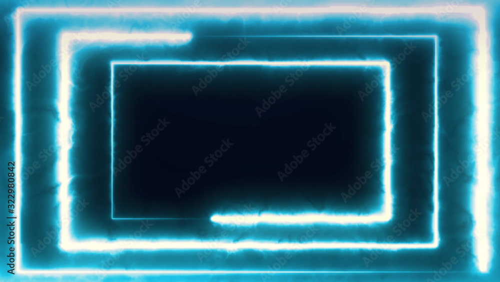 Aufkleber neon bakcground flying through edless glowing rotating neon rectangle creating a tunnel, blue red pi