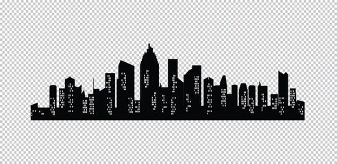 Cities silhouette icon with windows. Night town on transparent background. Jpeg