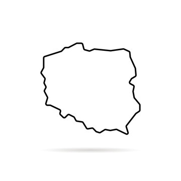 Fototapeta czarna cienka linia polska mapa z cieniem
