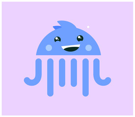 Cute Blue octopus with smile logo design concept illustration