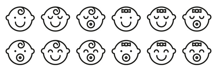 Set baby face simple icons. Varied expressions symbols.
