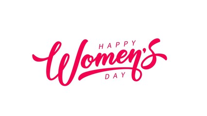 Fototapeta na wymiar Women's Day hand drawn lettering. Red text isolated on white for postcard, poster, banner design element. Happy Women's Day script calligraphy. Ready holiday lettering design.