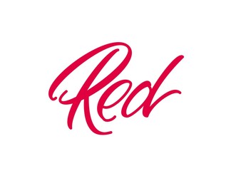 Fototapeta premium Word red - hand drawn lettering. Calligraphy inscription for logo and t-shirt design. Red text isolated on white.
