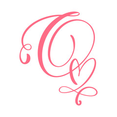 Obraz premium Vector Vintage floral monogram letter Q. Calligraphy element heart logo Valentine card flourish frame. Hand drawn Love sign for page decoration and design illustration